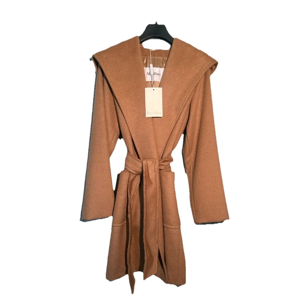 NEW Max Mara Rialto 100% Camel Wool Belted Short Hooded Coat US 12 IT 46 $3450